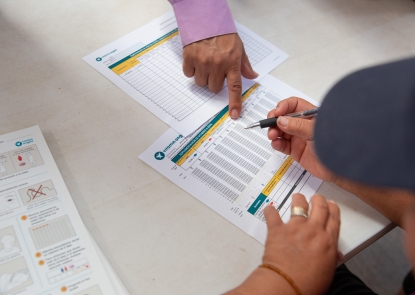 Papers and two sets of hand showing data being gathered during implementation research in Mexico. Papers and two sets of hand showing data being gathered during implementation research in Mexico.